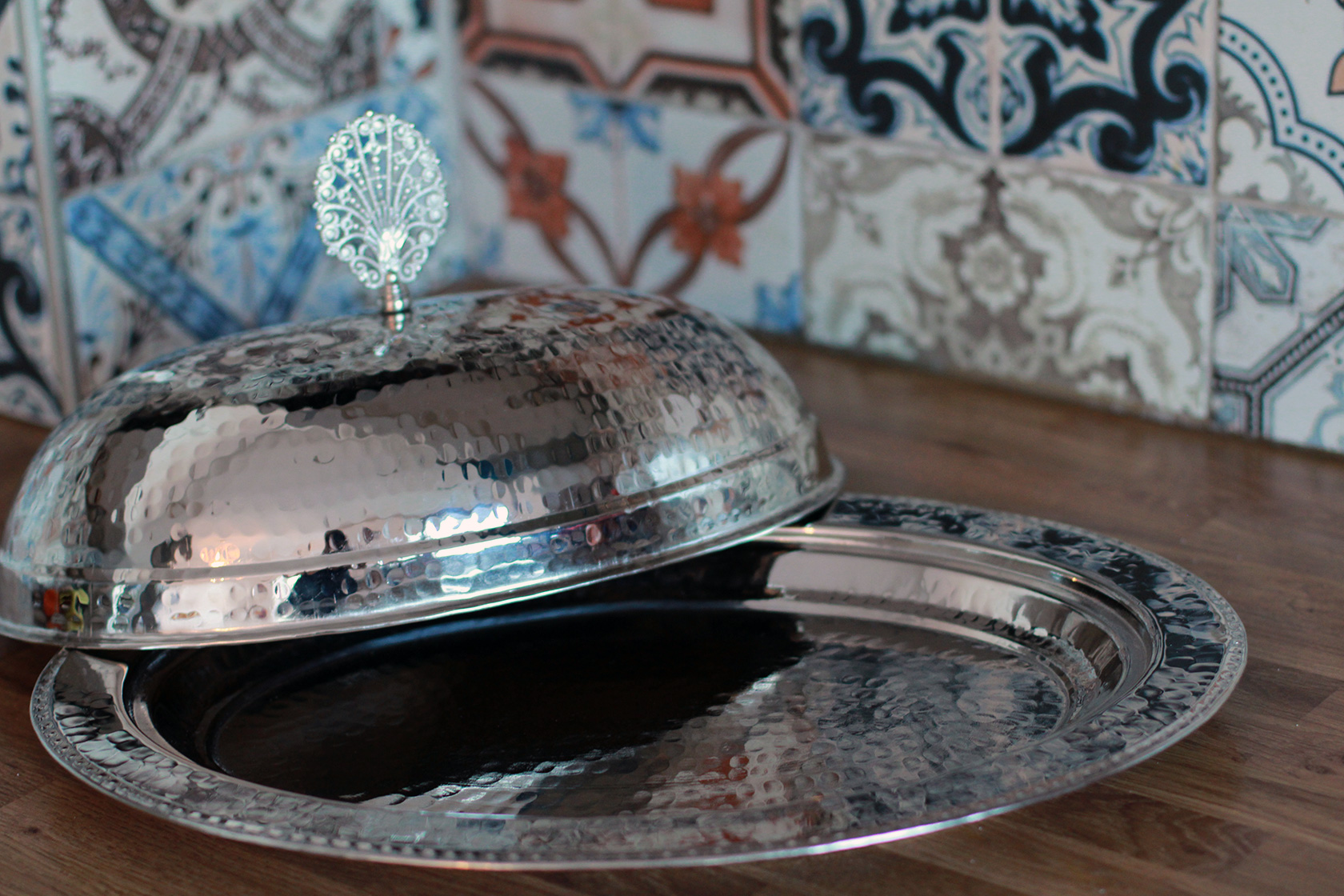 Hammered Copper Serving Plate and Dish with Dome