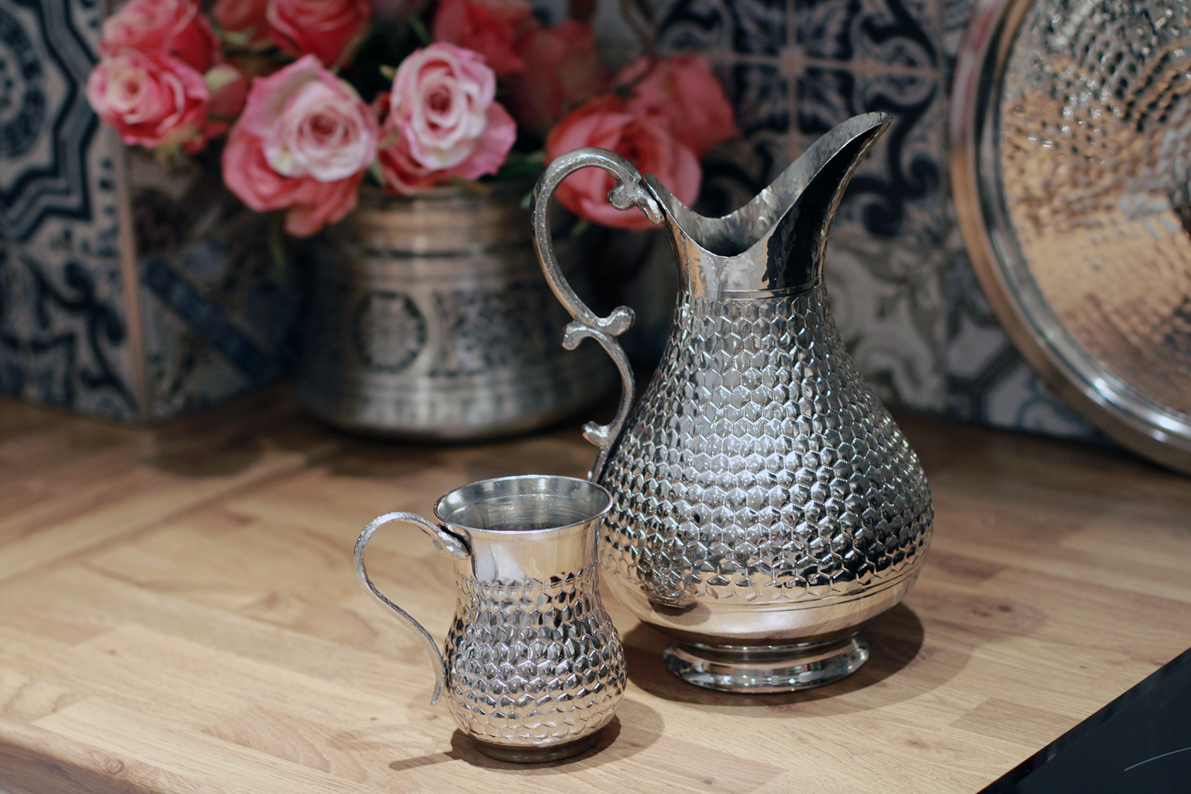 Honeycomb Copper Pitcher Set with Tumblers