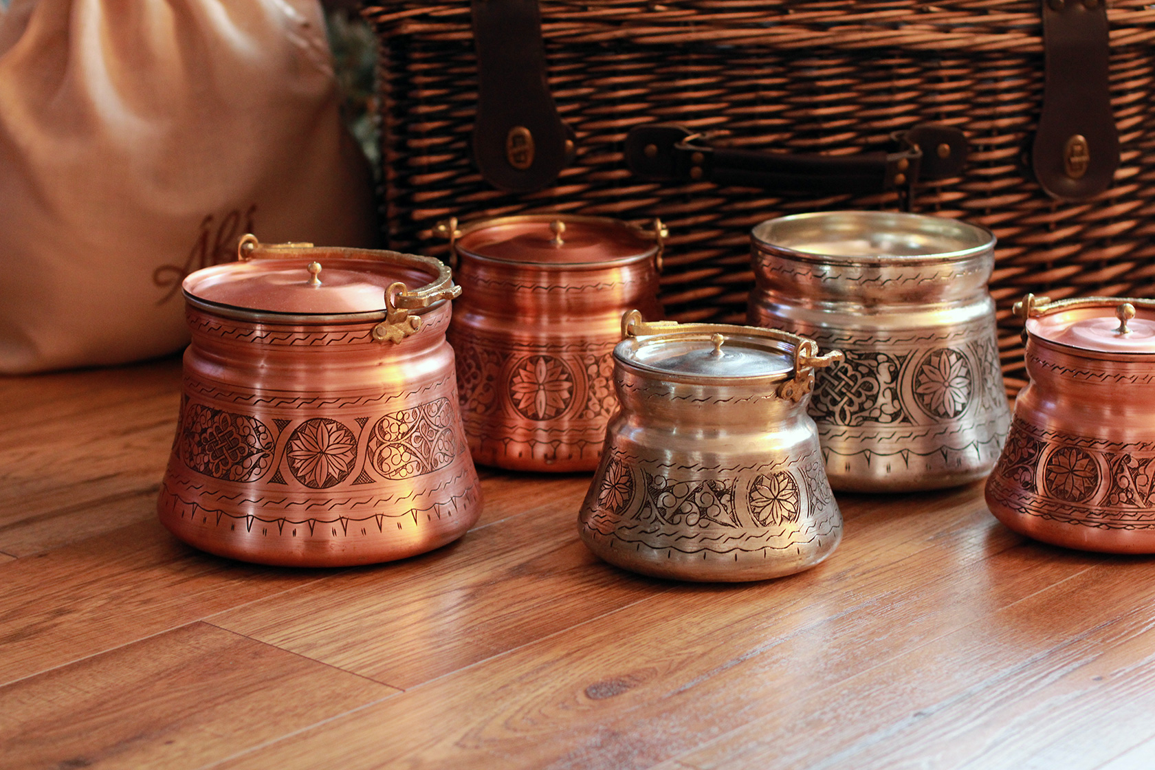 Copper Bucket and Storage Containers with Lid