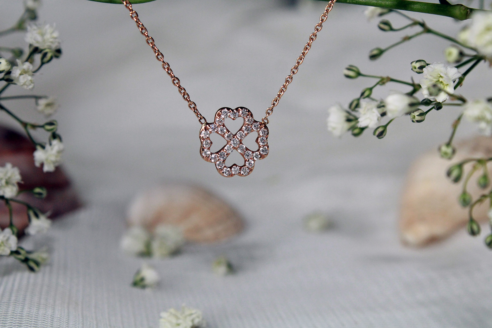 18ct Rose Gold Diamond Four-Leaf Clover Pendant